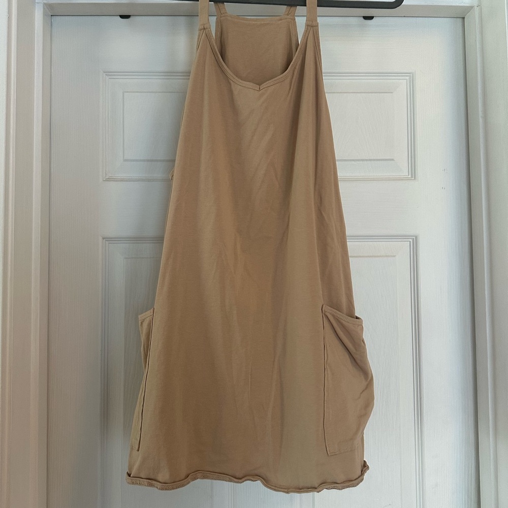 Tan Sleeveless Dress with Pockets